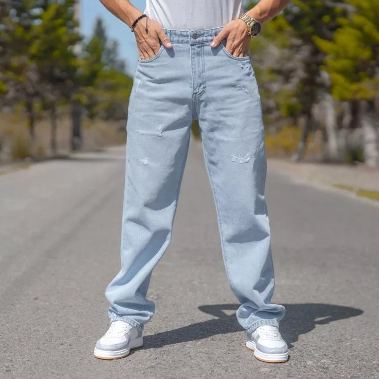 شلوار جین مردانه بگ آبی روشن کد 27189 men's jeans